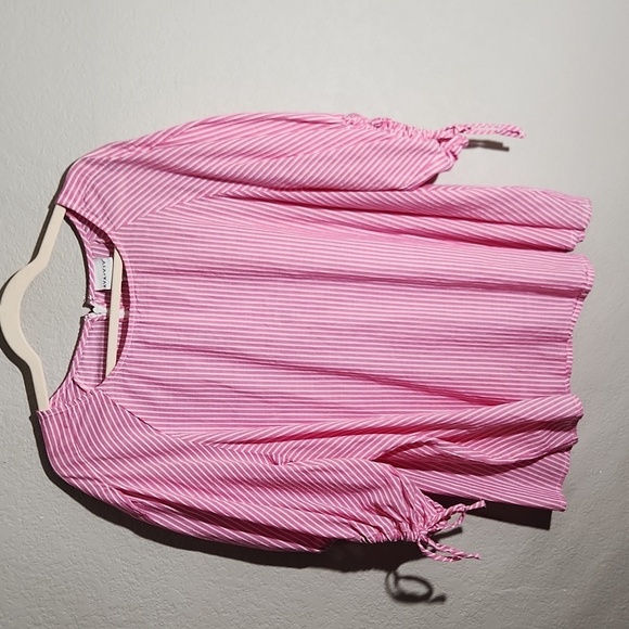 AVA & Viv Top Womens Size 3X Pink White Balloon Tie Sleeves Tunic - Picture 1 of 7